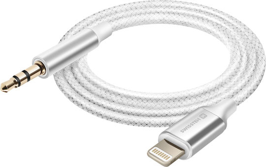 Swissten Lightning Auxiliary Cable Compatible Jack 3.5mm Nylon Braided 1.5m White