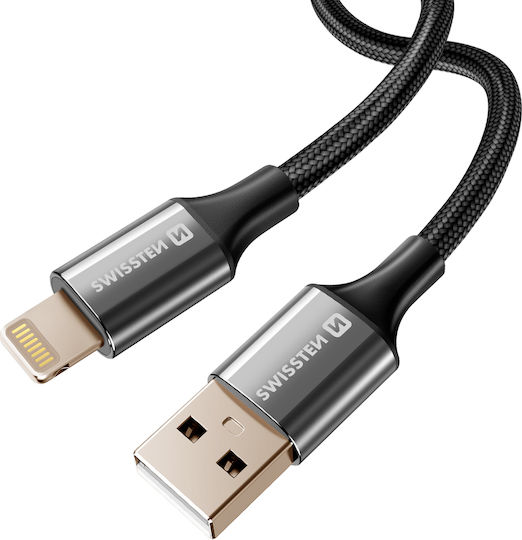 Swissten Cablu Usb La Lightning Design Împletit Anti-Înfășurare Negru