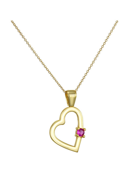 Dio Jewellery Lab Necklace with design Heart from Gold Plated Silver with Zircon