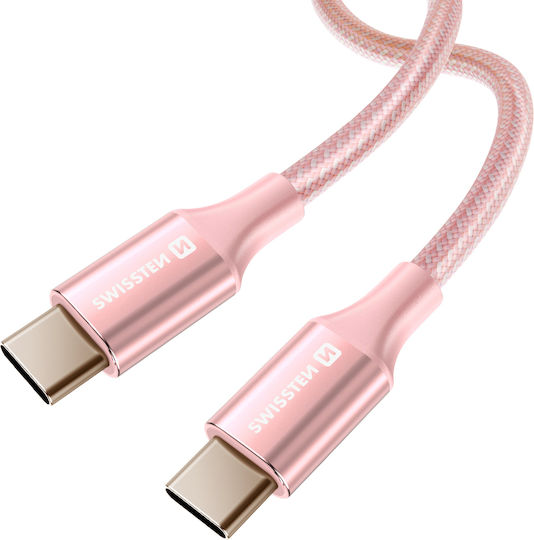 Swissten USB Type-C To USB Type-C Braided Anti-Kink Design Cable Pink