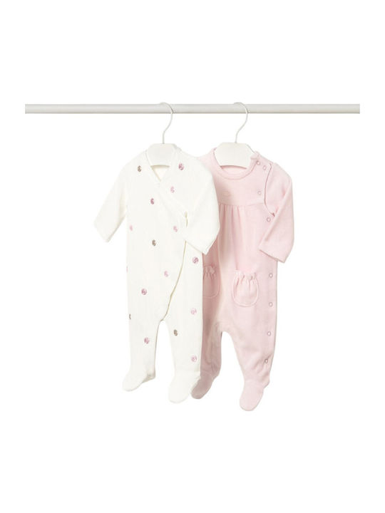 Mayoral Baby Bodysuit Set Long-Sleeved Velvet Baby Pink 2pcs