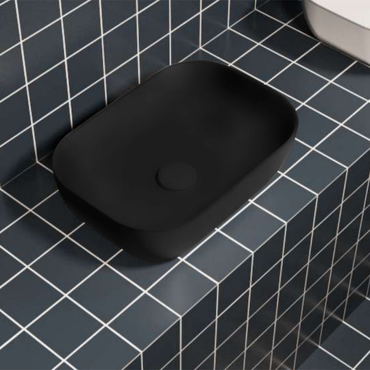Zen-On Aufgesetztes Waschbecken Porzellan mit Wasserhahn 45.8x32.5cm Black
