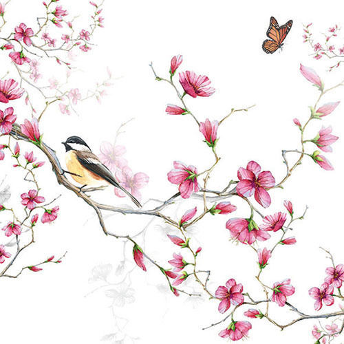 Салфетка Декупаж Birds & Blossoms Бяла 1 Брой