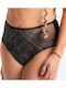 High-waisted Women's Slip Seamless with Lace Black