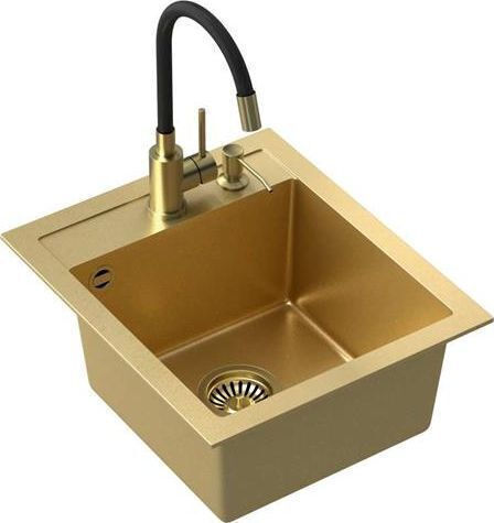 Steiner Drop-In Spüle aus Verbundgranulat mit Wasserhahn B43xT50cm Gold