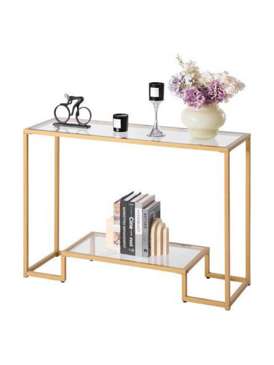 Console Table Metal with Glass Surface Golden L107xW35.4xH75.5cm