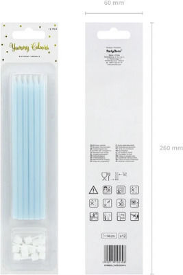Light Blue Tall Candles 12 Pieces Includes 12 Tall Candles Plastic Base Height 12.5 Cm