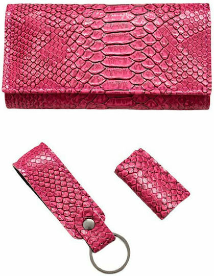 Dino Rossi Handmade Tobacco Pouch Set Snake Pattern Synthetic Fuchsia By Bk Made In Greece