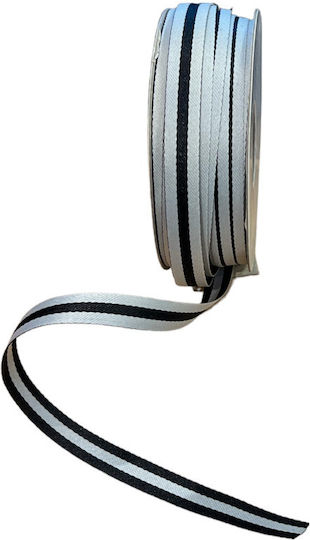 Kyriacou Striped Two-Tone Ribbon 10mmx20m White Black Rlxxxxxx-0106xx