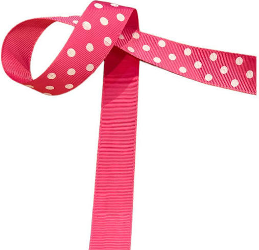 Kyriacou Gros Polka Dot Ribbon 25mmx25m Fuchsia White Jgroxx11dotb-x25x50-2401xx