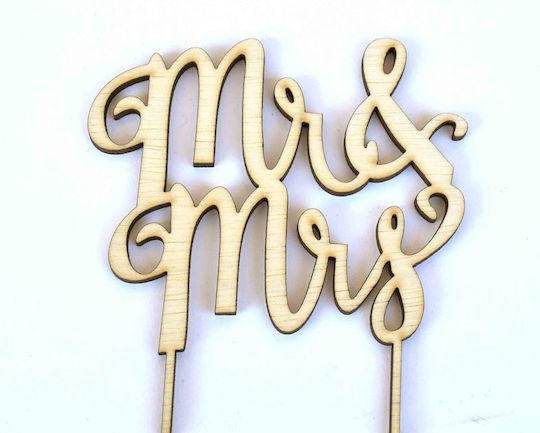 Wooden Cake Topper Mr & Mrs Calligraphic