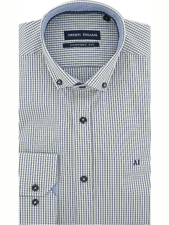 Artisti Italiani Men's Cotton Long Sleeve Shirt Dark Blue Regular Fit Ai18237/crbd 100% Cotton