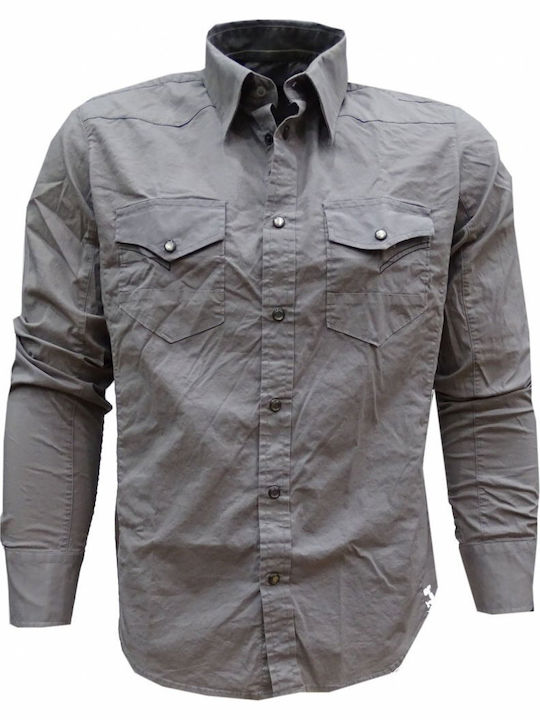 Luciano Faketti Cotton 100% Fashion Shirt Studs Regular Fit Gray