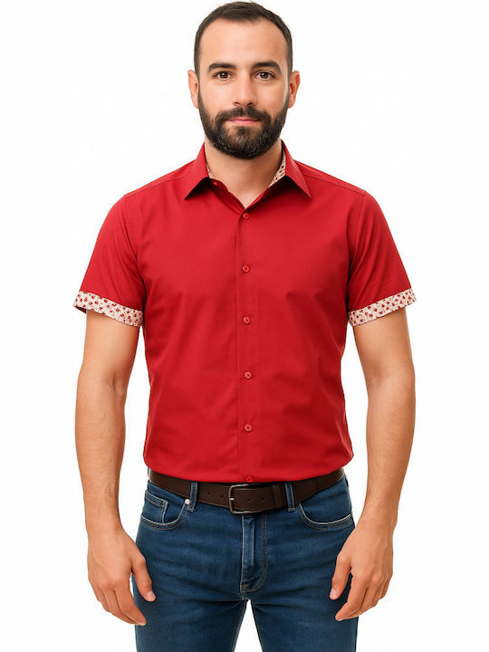 Luciano Faketti Риза Червена Къс Ръкав Тясна Кройка Slim Fit Luciano Faketti Риза Червена Къс Ръкав Тясна Кройка Slim Fit