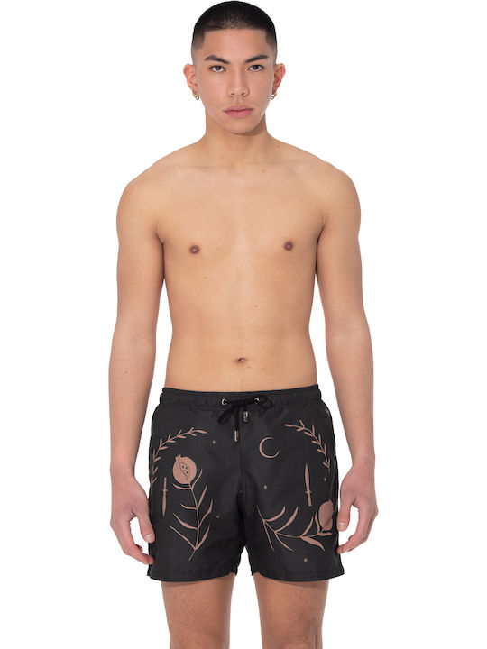 Né En Août Men's Swim Shorts In Black Pomegranate Good Luck