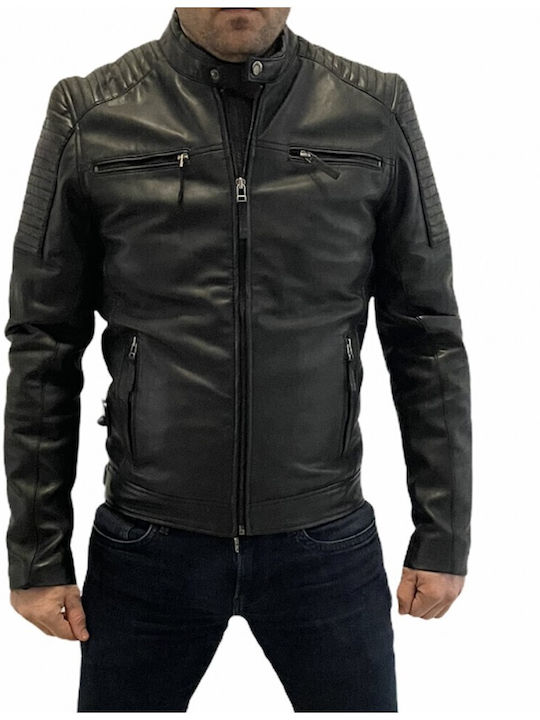 Leopard-black Ανδρικο Δερματινο Biker Μπουφαν Μαυρο