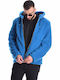 Blaues Lederjacke mit Kapuze