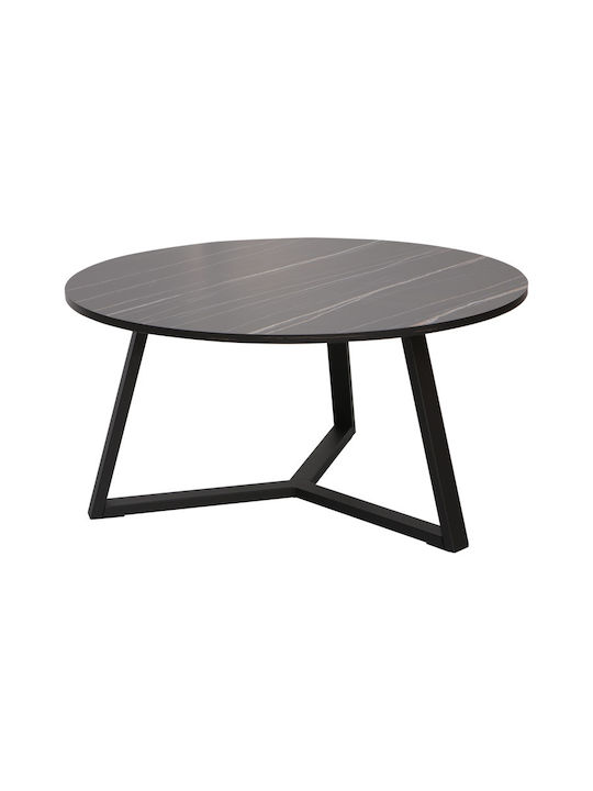 Round Central Coffee Table Berton Made of Solid Wood Marble W80xL80xH40cm