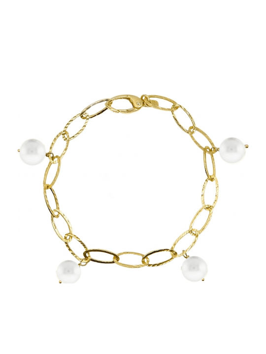 Art d or Women's Chain Bracelet in 14K Gold with Pearls 18.5cm