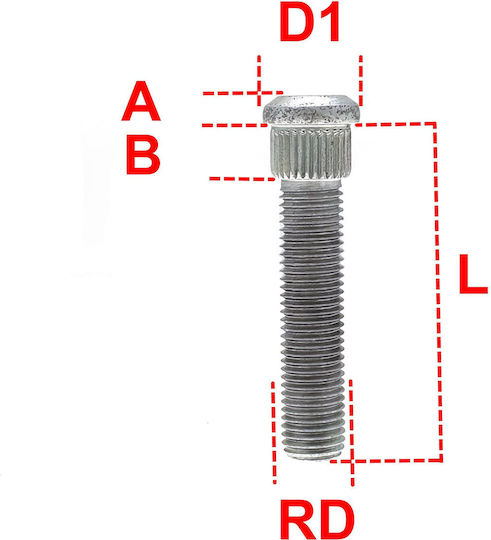 Autoschraubenmuttern M12x1,5 Polyspheno:12 20mm Länge 70mm M1215re70h