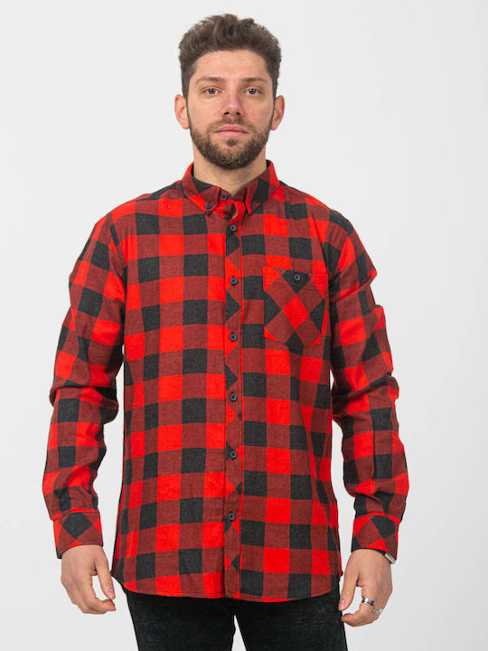 Long-sleeved Flannel Shirt Checked Red