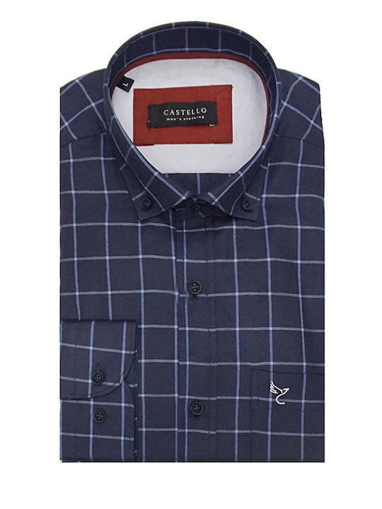 Castello Long Sleeve Regular Fit Checked Navy B...