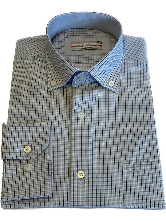 Long-sleeved Shirt Checked Sky Blue