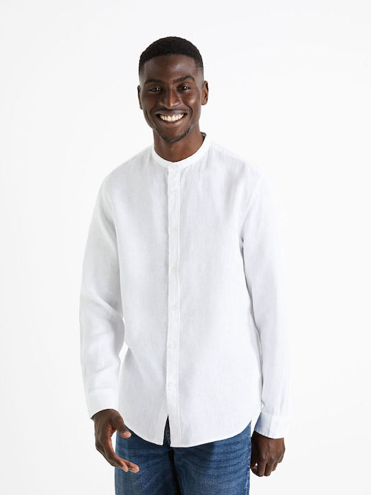Langärmlig Leinen Hemd White