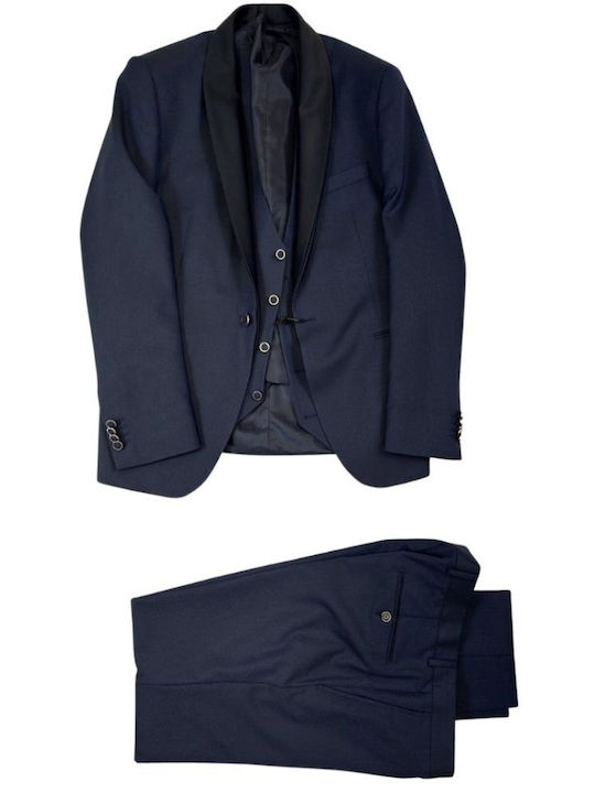 Costum Bărbați Cu vestă Blue