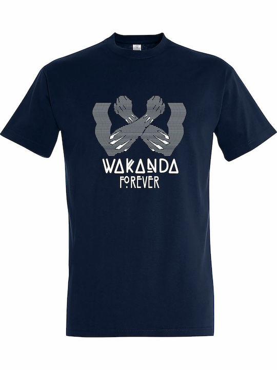 T-shirt Unisex " Wakanda Forever Marvel Black Panther " French Navy