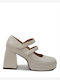 Leather Beige Heels with Strap
