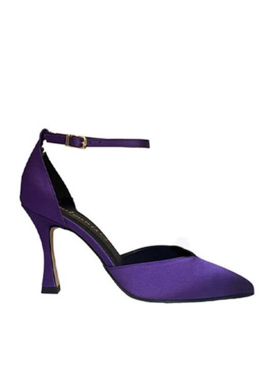 Toutounis Leather Pointed Toe Purple Heels with Strap