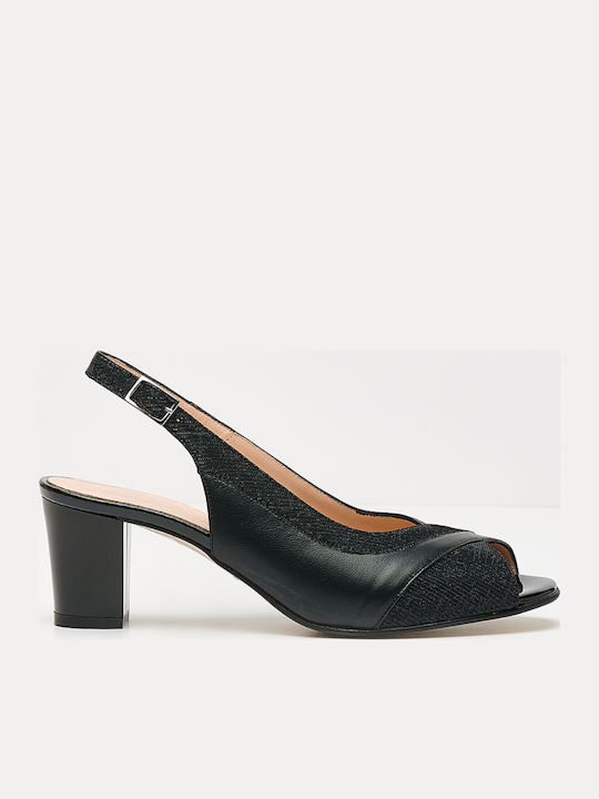 Leder Pumps mit Riemchen & mittelhoher Absatz Schwarz