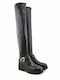 Leder Damenstiefel Über dem Knie Schwarz