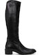 Leder Damenstiefel mit Gummizug Schwarz