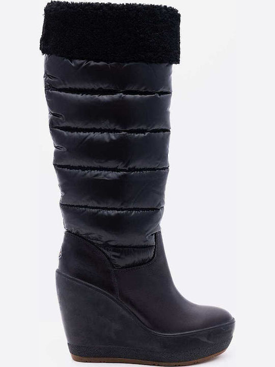 Moncler Locarno Leder Damenstiefel mit Hohem Ab...