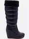 Locarno Leder Damenstiefel mit Hohem Absatz und Gummi Schwarz