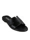 Leather Women's Flat Sandals in Black Color