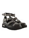 Leather Women's Flat Sandals in Black Color