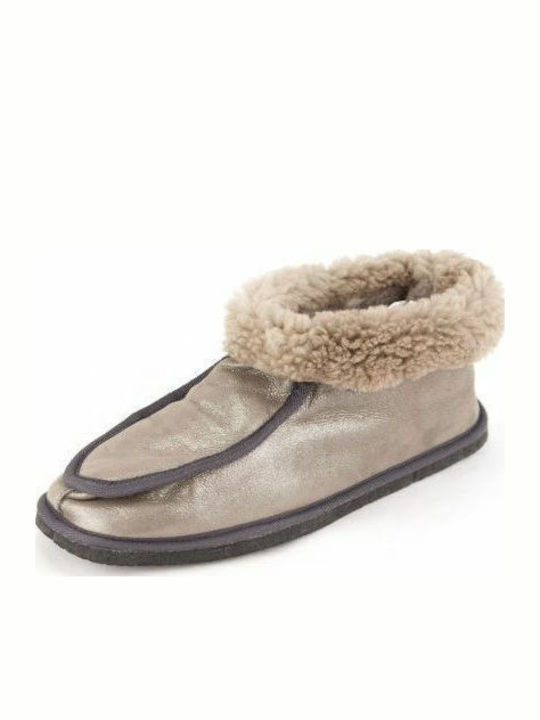 Closed Leather Women's Slippers Gray