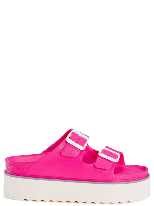 Women's Flip Flops in Sandal Style with Platforms in Fuchsia Color
