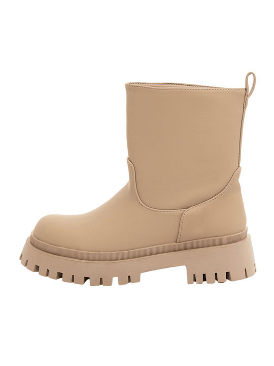 Leder Stiefeletten Damen Beige