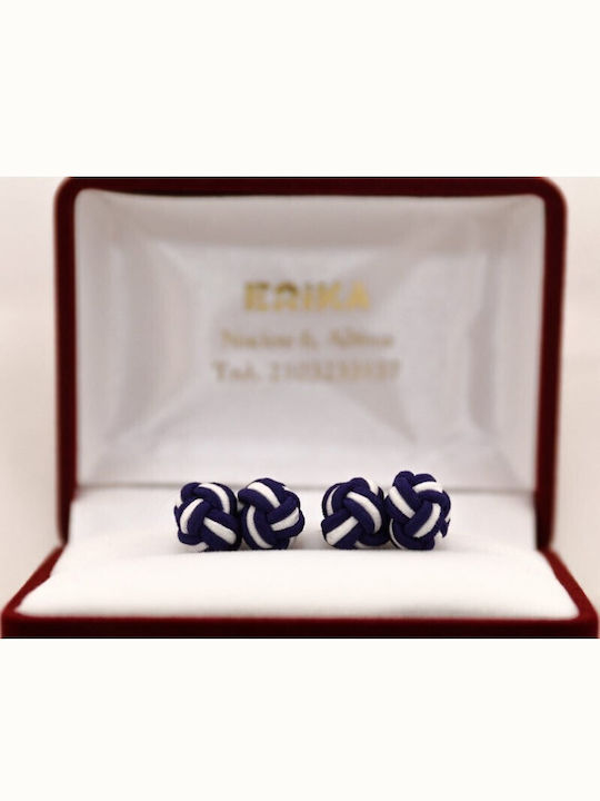 Μανικετόκουμπα Knot Μπλε Άσπρο
