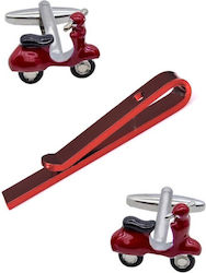 Vespa Set Ανδρικά Μανικετόκουμπα από Ατσάλι σε Κόκκινο Χρώμα