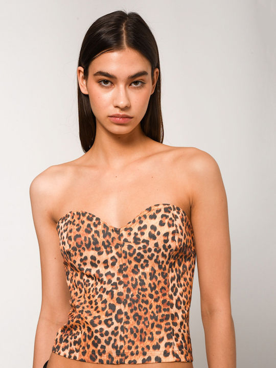 Nellie Women's Blouse Corset Strapless Animal Print Leopard