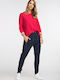 Damen Hoch tailliert Stoff Hose Blue