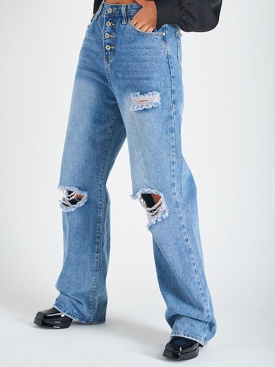 Women's Jean Trousers with Rips in Wide Line