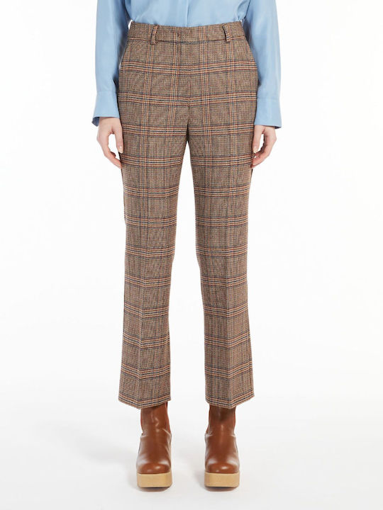 Lisetta Wool Twill Women's Fabric Trousers Relaxed Fit Checked Brown