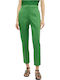 Nicole Women's Fabric Trousers Straight Line Green
