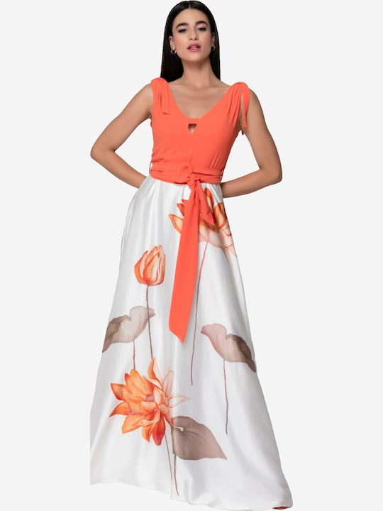 Summer Maxi Dress for Wedding / Baptism Satin Orange